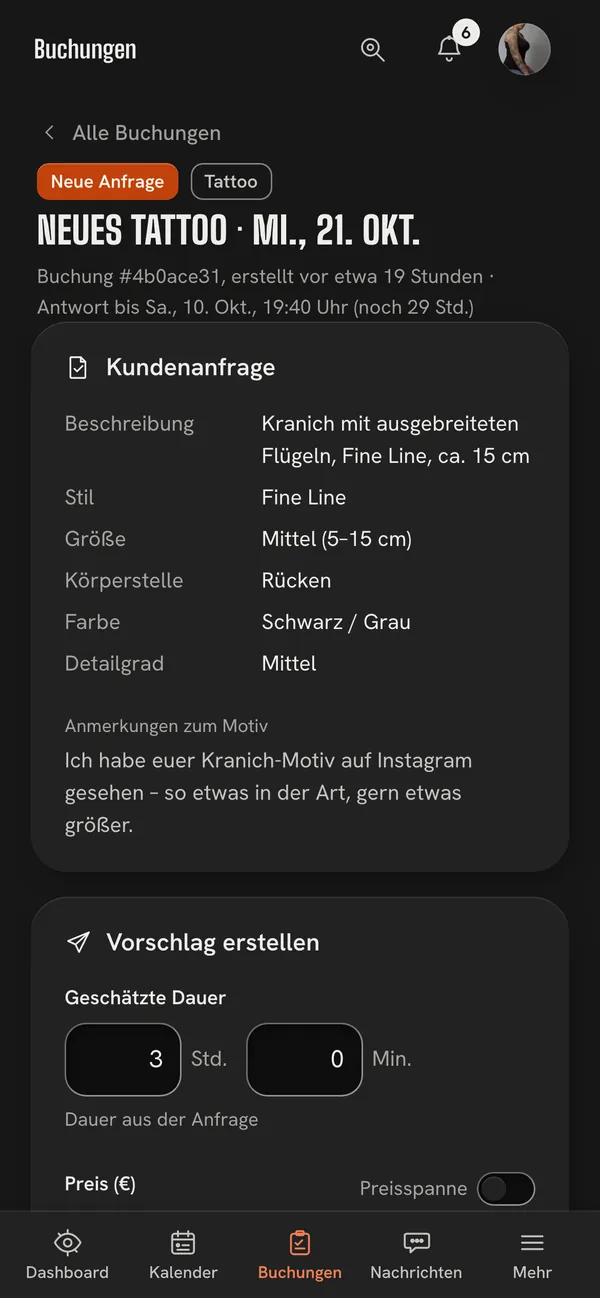 Dieselbe Anfrage am Handy des Studios