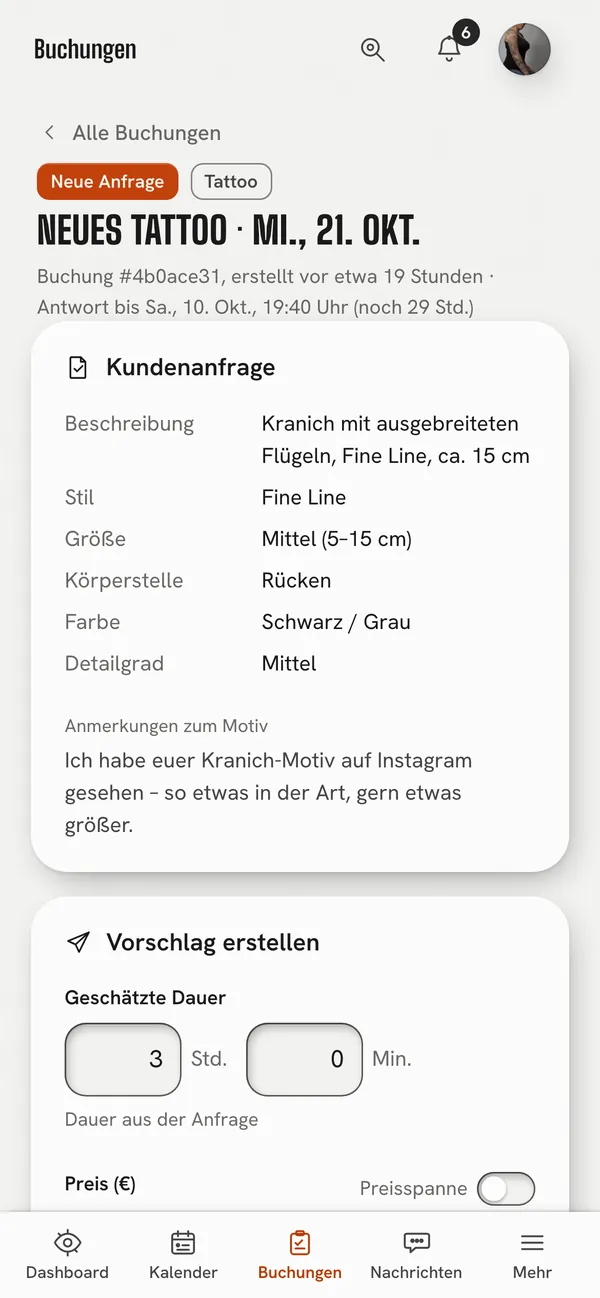 Dieselbe Anfrage am Handy des Studios